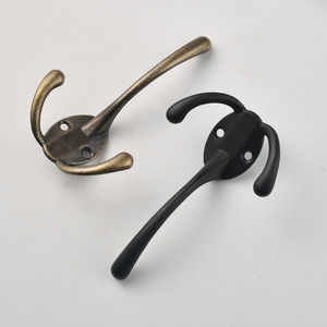 Retro Wall Mounted Double <b>Hooks</b> Heavy Duty Alloy Coat Hanger <b>Hook</b> For <b>Kitchen</b> Bathroom Black Bronze Color - Product Image 2