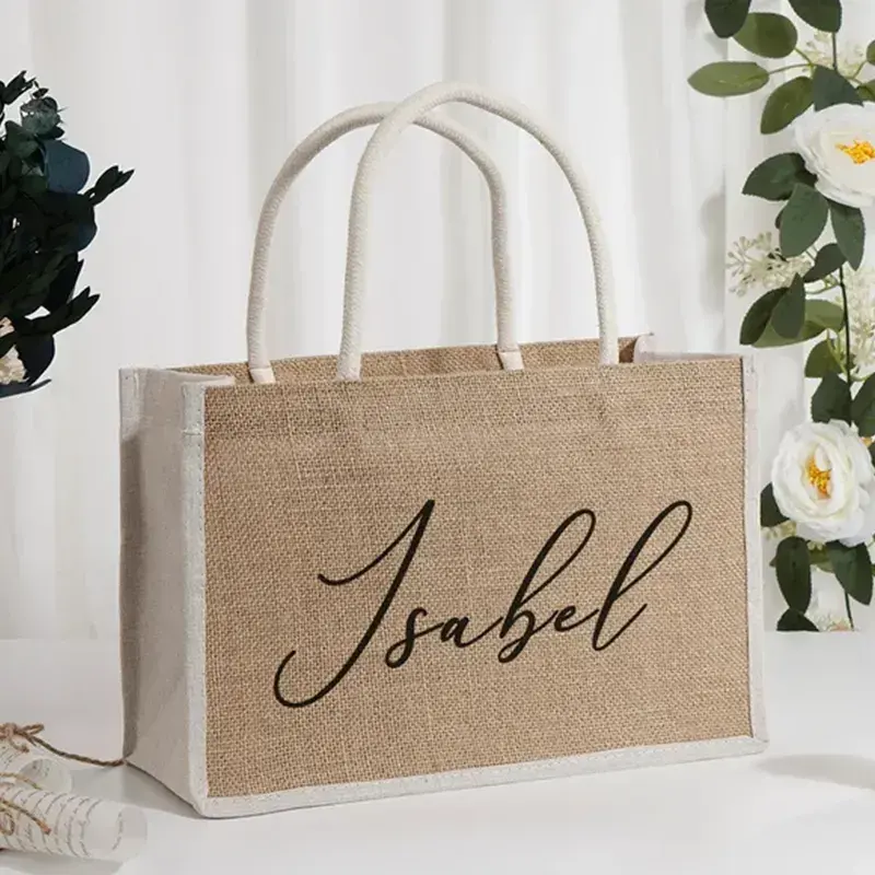 Biểu tượng tùy chỉnh nhãn thời trang dã ngoại miếng vải bố linen Shopper nhiều lớp mua sắm đay Tote Túi