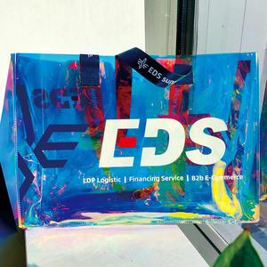 Sac à provisions en PVC couleur pêche holographique avec logo personnalisé sac de plage transparent et étanche avec poignée épaisse - Product Image 1