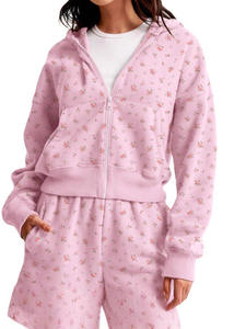 Felpa Casual Personalizzata con Zip, Orlo a Costine, Maniche Lunghe, Cardigan, Pantaloncini, Tuta Oversize per <span class=keywords><strong>Donna</strong></span> - Product Image 6