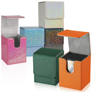 Boîte à cartes en cuir scintillant prête à être expédiée, capacité 100+ cartes |   Boîte de rangement verticale pour cartes TCG, livraison rapide |   Logo personnalisé - Product Image 2