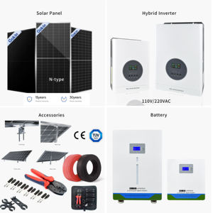 نظام طاقة شمسية كامل 110/220 فولت، 3 كيلو فولت أمبير، 2.4 كيلو واط، 2.56 كيلو واط ساعة، 24 فولت، 100 أمبير ساعة، متصل/غير متصل بالشبكة، مع ألواح شمسية ومحول وبطارية ليثيوم - Product Image 2
