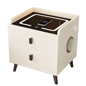 <span class=keywords><strong>Table</strong></span> de chevet intelligente en bois moderne avec haut-parleur Bluetooth en cuir à chargement sans fil et décor de comptoir en pierre - Product Image 2