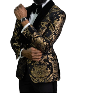 Vente en gros personnalisé 2 pièces noir floral Jacquard bal hommes costumes Slim Fit avec velours châle revers <span class=keywords><strong>mariage</strong></span> marié smoking Blazer - Product Image 5
