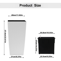 Jardinière carrée intérieure/extérieure moderne en faux rotin, grande jardinière en plastique blanc de 22.6 pouces avec système d'arrosage automatique