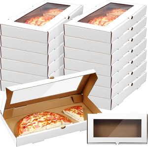 กล่องพิซซ่าลูกฟูกแบบมีหน้าต่างใสพร้อมห่วงดึงสำหรับใส่ขนมปังแผ่นบาง ขนมอบ และชาร์กูเตอรี - Product Image 1
