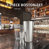 Ensemble de shakers à cocktails Boston 7 pièces en acier inoxydable avec cuillère mélangeuse, passoire et verseur – Accessoires de bar modernes et écologiques
