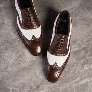Chaussures habillées pour hommes, style britannique, richelieu en cuir véritable, légères et respirantes, à lacets, noir-blanc - Product Image 5