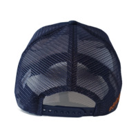 Personnalisé en usine Tissu Denim de haute qualité 5 Panneaux 2 Stripe Deep Fit Profil haut Joint en cuir vierge Campagne Casquette de camionneur