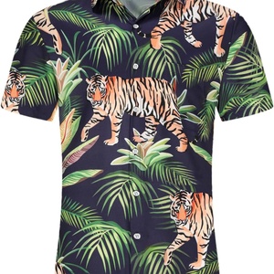 Camisa Hawaiana para Hombre, con Bolsillo, Estilo Vintage, sin Mangas, con Botones, Camisa de Playa con Estampado Floral Tropical, 100% Poliéster, Secado Rápido, Protección UV - Product Image 5