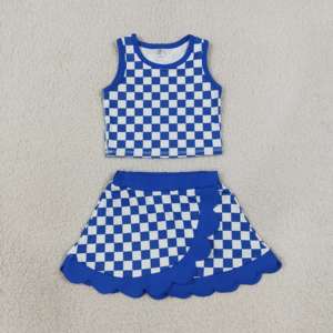 ชุดเซ็ตกระโปรงเด็กผู้หญิง GSD4110 RTS Little Active Girl ลายสก็อตสีน้ำเงินขาว ผ้า Worsted สไตล์ลำลอง ขายส่ง ชุดเสื้อแขนกุด - Product Image 3
