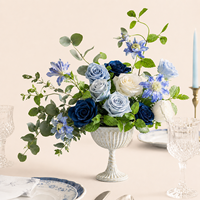 Rose artificielle en soie blanche et bleue faite à la main Flowerve, centre de table de mariage, anneau décoratif en tissu, réutilisable et léger