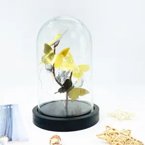 Artesanato de vidro baseado em madeira, com borboleta artificial e luzes led para decoração de casa