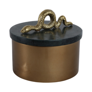 Scatola Decorativa Rotonda con Coperchio in Marmo e Manico a Forma di Serpente, Contenitore in Metallo per Oggetti Preziosi, Decorazione per Soggiorno - Product Image 3