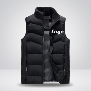 <b>Men's</b> <b>Black</b> Quilted Sleeveless Puffer <b>Vest</b> Stand Collar With Front Logo For All Seasons Motorbike Riding Wear - Product Image 2
