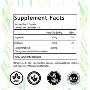Suplemento de Magnesio y Potasio, 100 Cápsulas para el Sueño, la Salud Cardíaca y el Alivio de Calambres Musculares, Sin Gluten - Product Image 2