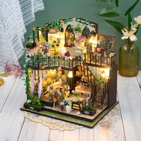 Rumah Boneka Kayu Dua Lantai Villa Taman Mini DIY Model Arsitektur 3D Buatan Tangan untuk Usia 14 Tahun ke Atas