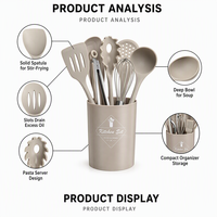 Ensemble d'ustensiles de cuisine en silicone de qualité alimentaire avec logo personnalisé, 15 pièces, antiadhésif, résistant à la chaleur, spatule, louche, spatule à retourner, fouet, OEM ODM