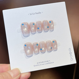 <span class=keywords><strong>Ongles</strong></span> artificiels réutilisables effet verre œil de chat, courts, ronds et carrés, 10 pièces, faits à la main, à presser, vente en gros, style Clean Girl - Product Image 5