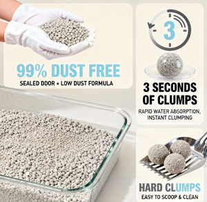 Litière pour chat en bentonite agglomérante sphérique, à base de charbon actif, zéolite et argile minérale de sodium, 5kg, Vente en gros usine OEM ODM - Product Image 2
