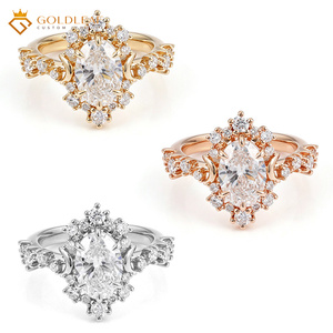 Bague de luxe multi-pierres en or 14 carats Goldleaf avec diamant ovale DEF VVS-VS de 2, 3 ou 4 carats, idéale pour un cadeau, un anniversaire, un mariage ou un usage quotidien. - Product Image 2