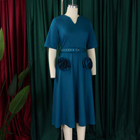 D576 Nouvelle Collection Robes d'été pour femmes, décontractées, à manches courtes, col en V, coupe trapèze, avec fleurs 3D, élégantes, pour l'église