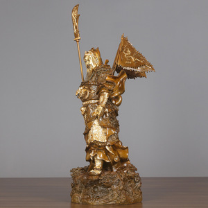 Statuette de Guan Gong en laiton Copper World, avec drapeau des Neuf Dragons, statue sur pied, artisanat fait main pour l'intérieur, pour la vénération et l'exposition - Product Image 2