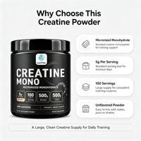 Créatine monohydrate en poudre 100% pure micronisée sans arôme, soutient la force musculaire et la récupération post-entraînement, végétalien, ODM/OEM