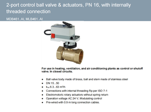 Válvula de Bola Industrial con Control de Temperatura MDB461.25-16AI, con Actuador, Cuerpo de Latón de 2 Vías, PN16, HVAC - Product Image 3
