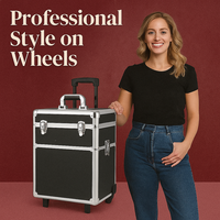 Valise à roulettes portable en aluminium pour technicien(ne) ongulaire, avec fermeture éclair, boîte de rangement professionnelle pour maquillage, tiroirs et roues |   OEM disponible