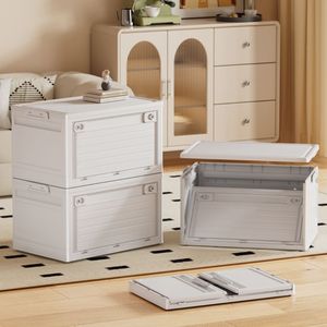 JIN GUAN Clear Stackable Storage Bins With <strong>Lids</strong> Foldable <strong>Plastic</strong> Storage <strong>Containers</strong> Collapsible Storage Boxes - Product Image 2