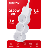 Multiprise PHEIYON 3 prises 10A 2300W, rallonge UE avec support mural détachable et trous de fixation, certifiée CE pour hôpitaux