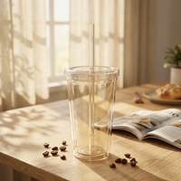 Gobelet réutilisable en plastique à double paroi sans BPA de 480 ml avec logo personnalisé, pour thé au lait Boba, avec paille et couvercle