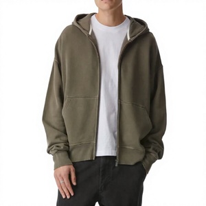 Sweat-shirts à capuche pour hommes en gros, haute qualité 380 GSM, personnalisables OEM, coupe oversize et carrée, en molleton brossé 100% coton, avec fermeture éclair intégrale - Product Image 2