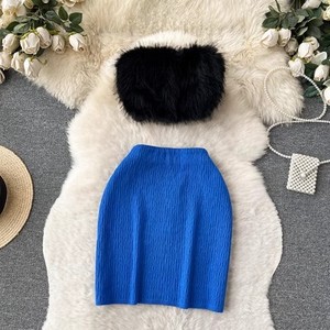 Conjunto de Dos Piezas para Mujer, Talla Única, Nuevo, Otoñal, con Sujetador de Felpa y Falda Corta - Product Image 4