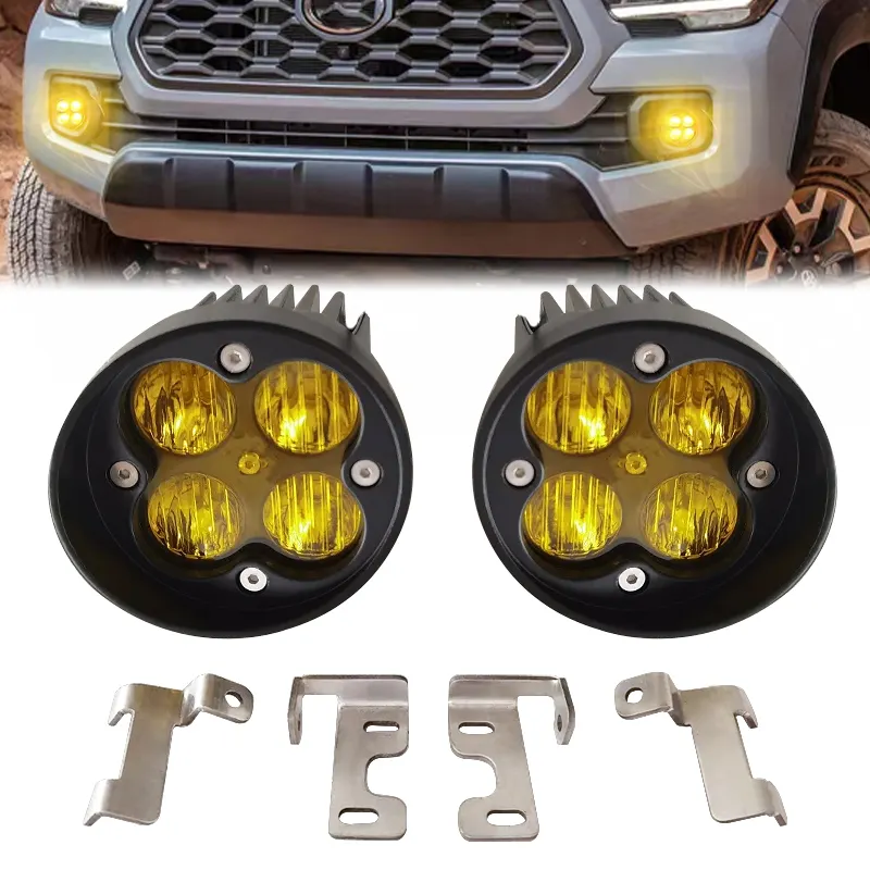 Kit de farol de milha, lente amarela, 24w, alta potência, led, grande angular, feixe para inundação, kit para toyota 4 corredor, tacoma, tundra, rav4