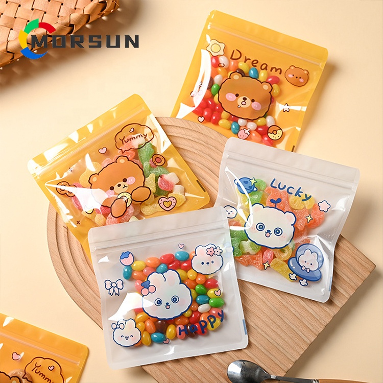 Morsun tas ritsleting kartun lucu tas kunci makanan ringan tas kue permen salju tas kue kering 14x14cm 50 buah/pak kemasan permen makanan