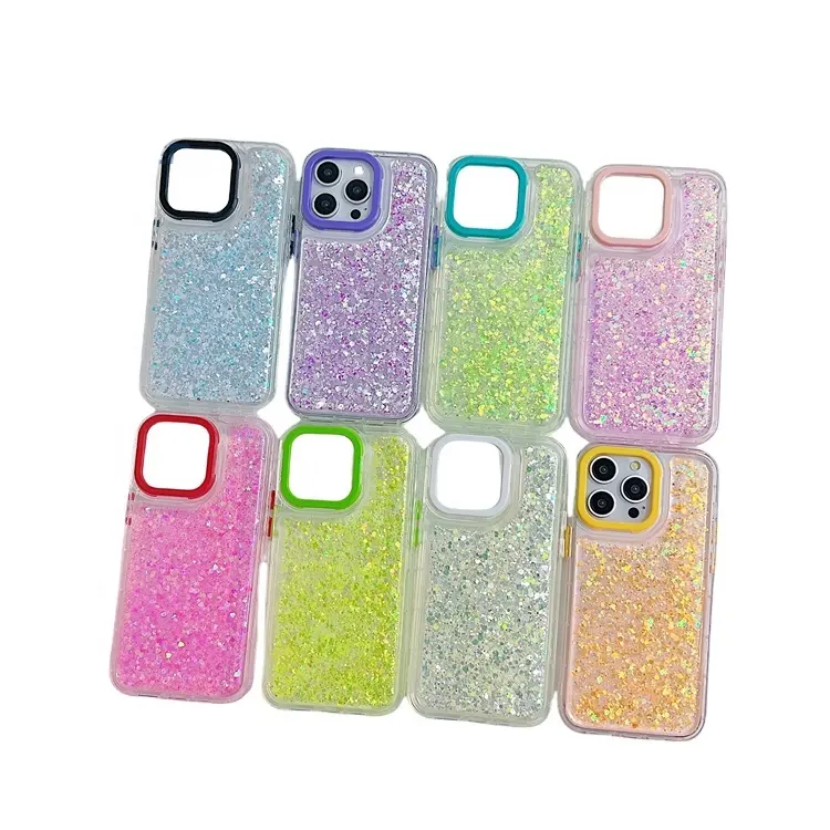 Fashion Shining Bling Floating Dynamic Quicksand Glitter Smart Phone Case For iPhone 13 14 15 Pro