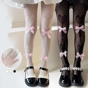 Valentine's Day Girls Fashion Hollow Out Mesh Stockings Kids Fishnet Tights Love Heart Bowknot Pattern Pantyhose Baby Tights