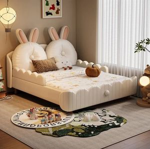 Letto Villa da Principessa per Bambini Letto Morbido per <span class=keywords><strong>Bambina</strong></span> Letto di Lusso Carino con Doppie Orecchie di Coniglio per Studenti delle Scuole Elementari in Legno Massello - Product Image 2