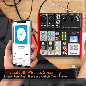 Tarjeta de sonido de grabación en vivo compacta de 4 canales Interfaz de audio Mezclador de consola de audio con ecualizador de 2 bandas y alimentación fantasma de 48V - Product Image 5