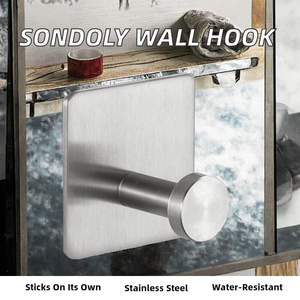 Porte-serviettes mural moderne en acier inoxydable, finition brossée, base carrée - Product Image 2