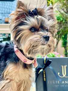 Cadeau parfait rose ITALIEN pour les propriétaires de chiens-Collier en cuir véritable et cristaux de coeurs finition dorée - Product Image 2