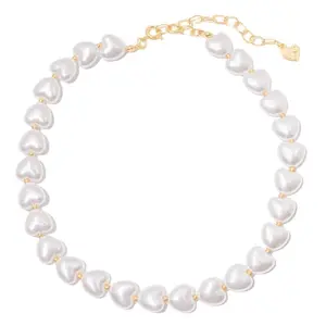 QIUHAN Dropshipping Personalized Sweet Glass Pearl Necklace Heart Pearl Choker Necklace