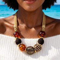 Collier ras du cou audacieux en résine ambrée, perles épaisses multi-textures, grand collier à perles pour femme, bijoux bohèmes, vente en gros