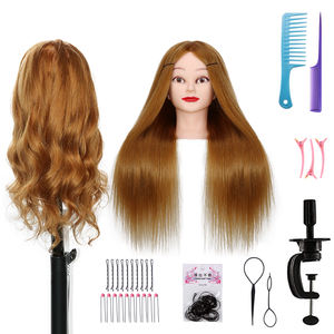 Tête de mannequin en cheveux humains, 80% de vrais cheveux, tête de mannequin de cosmétologie pour le tressage, le coiffage, la coupe, tête de poupée de 8 à 28 pouces avec outils de fixation - Product Image 1