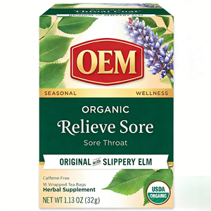 Té Orgánico OEM para el Dolor de Garganta, 16 Bolsitas Envueltas, Mezcla Herbal de Olmo Resbaladizo y Raíz de Regaliz para Alivio Rápido del Dolor de Garganta, Sin Cafeína - Product Image 1