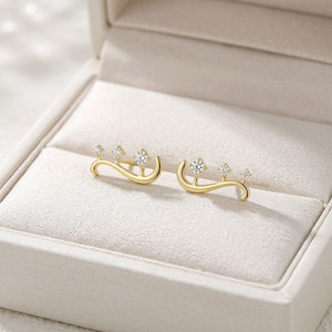 Exclusive Curve Design <b>Earrings</b> <b>Fine</b> Jewelry Wholesale 18K Solid Yellow Gold Real Natural Diamond <b>Stud</b> <b>Earrings</b> For Girls Wear - Product Image 6