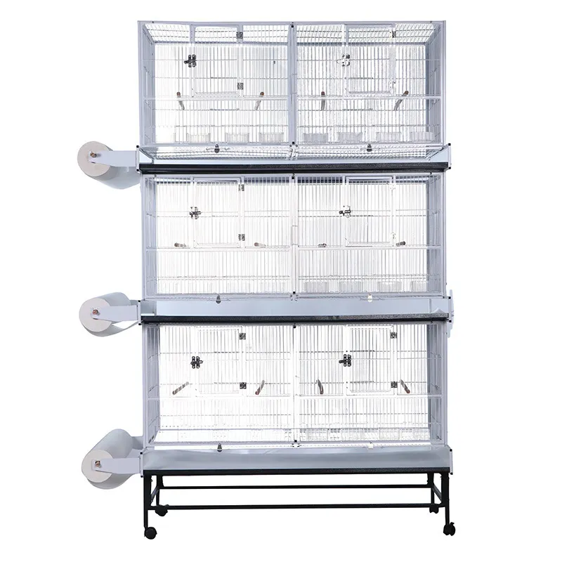 Multi Space Bird Cage Heavy Duty Wire Steel Breeding Parrot Cage With Wooden Stand And Water Feeder