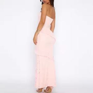 เดรสยาวแบบใหม่ล่าสุด ดีไซน์คอทรงโอ แต่งระบาย ผ้าทอเนื้อผ้าทึบ ตัดเย็บแบบพันรอบอก ไซส์ XL ซักได้ - Product Image 2